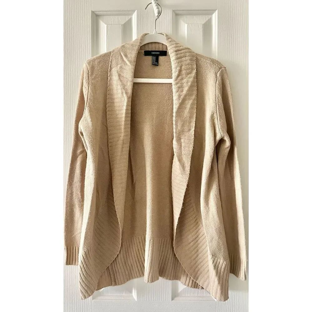 Forever 21 Tan Open Front Ribbed Knit Cardigan Sweater Size M